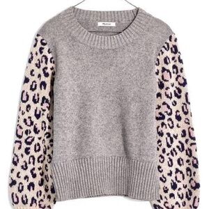 MADEWELL Leopard-Sleeve Tensley Pullover Sweater. Size Small
